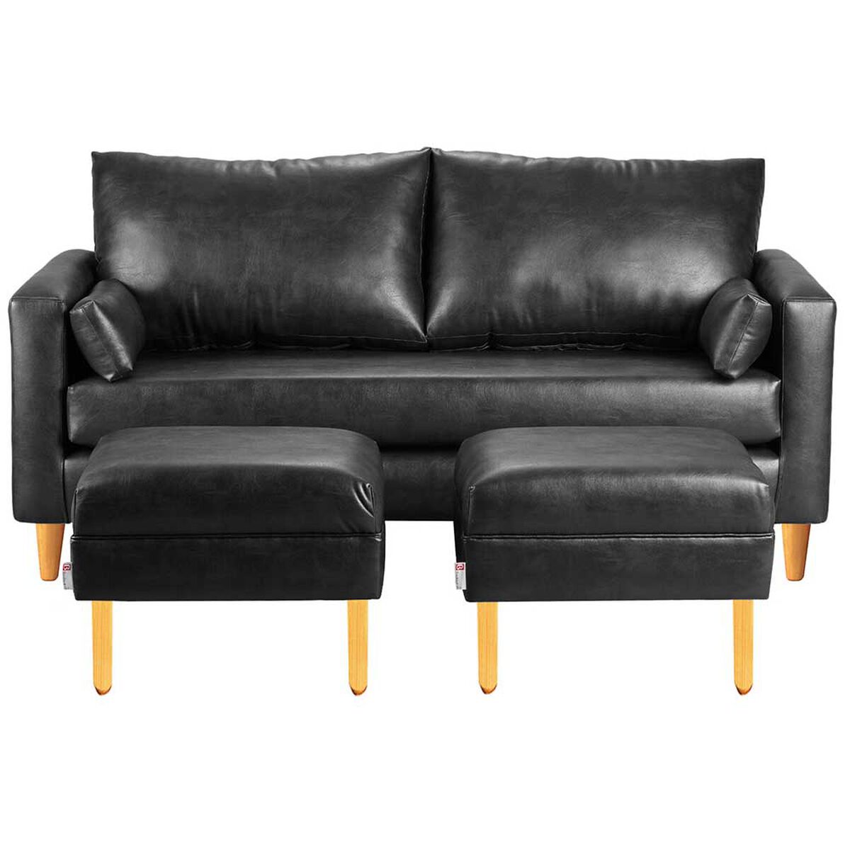 Juego de Living Bodevir Sky PU 04 Sof&aacute; 3 Cuerpos + Dos Pouf 1 Cuerpo Negro&nbsp;