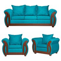Juego de Living Ruzam Mobel Isidora Sofá 3 Cuerpos + Dos Sillones 1 Cuerpo Lino Turquesa