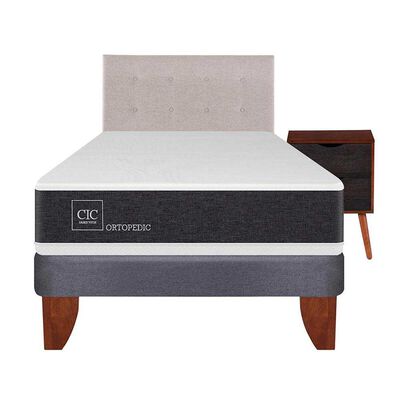 Cama Europea CIC 1,5 Plazas Ortopedic + Respaldo + Velador Tigris