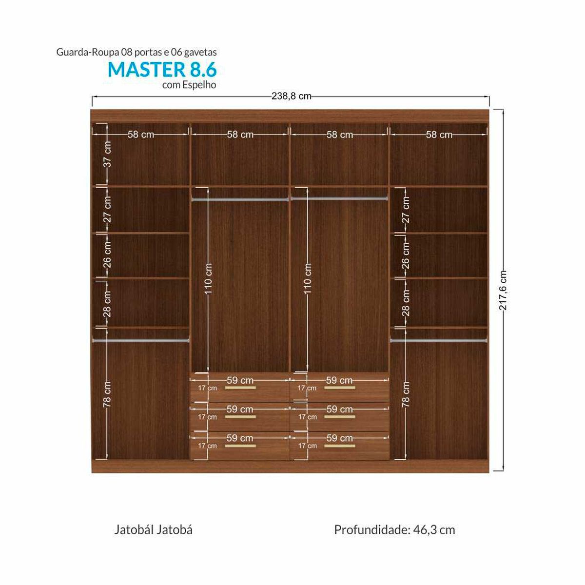 Clóset Altavision Master 8 Puertas 6 Cajones Jatoba Areia