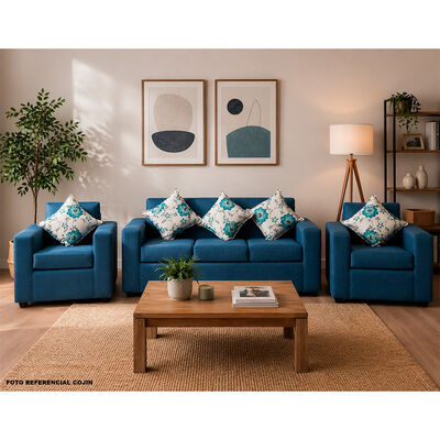 Juego de Living Almore Paris Sof&aacute; 3 Cuerpos + Dos Sillones 1 Cuerpo Azul