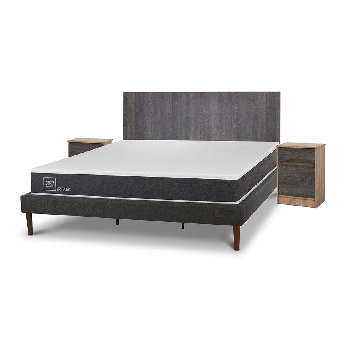 Cama Europea CIC King New Ortopedic + Respaldo Expresso + 2 Veladores