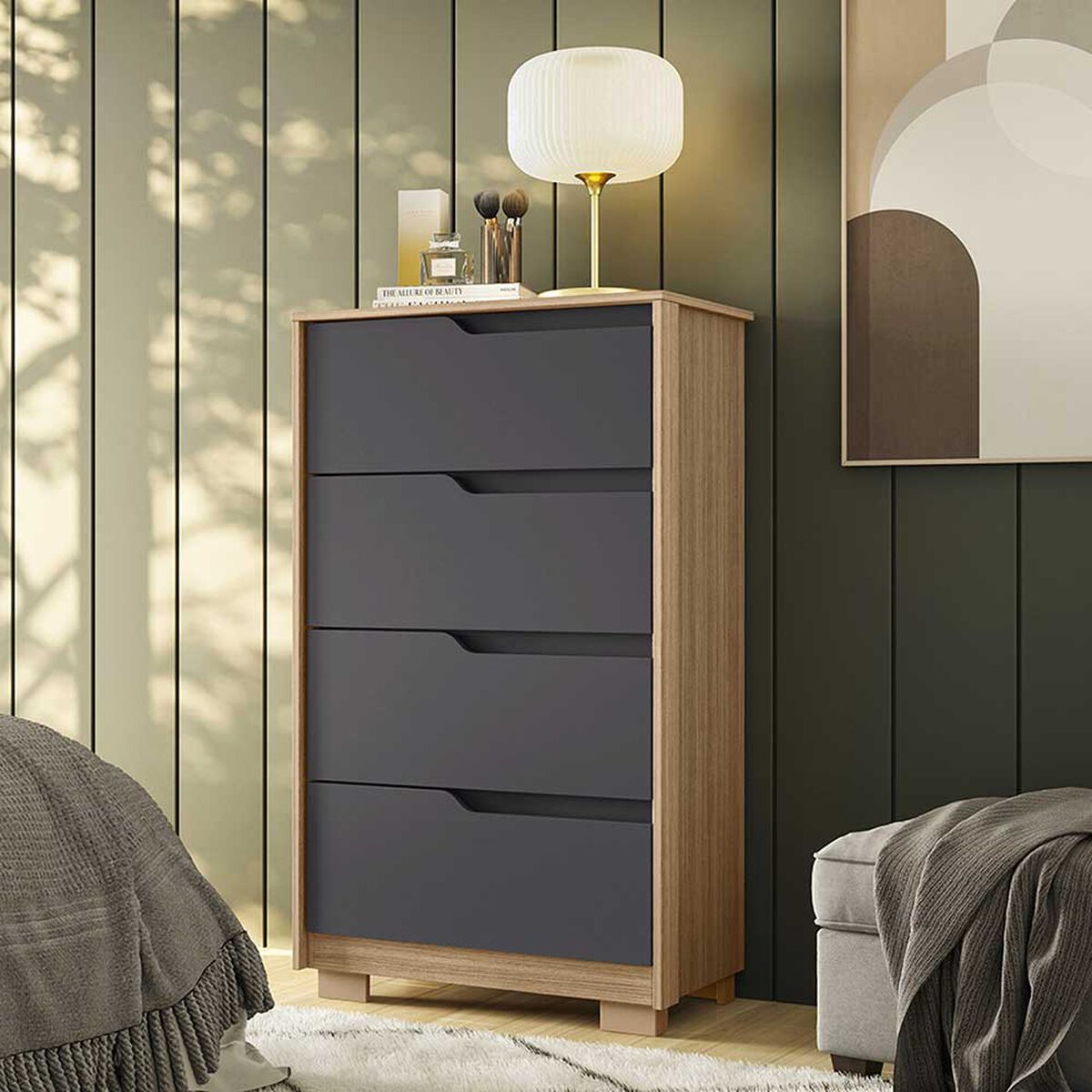 Cómoda Vekkahome Sole 4 Cajones Gris Café