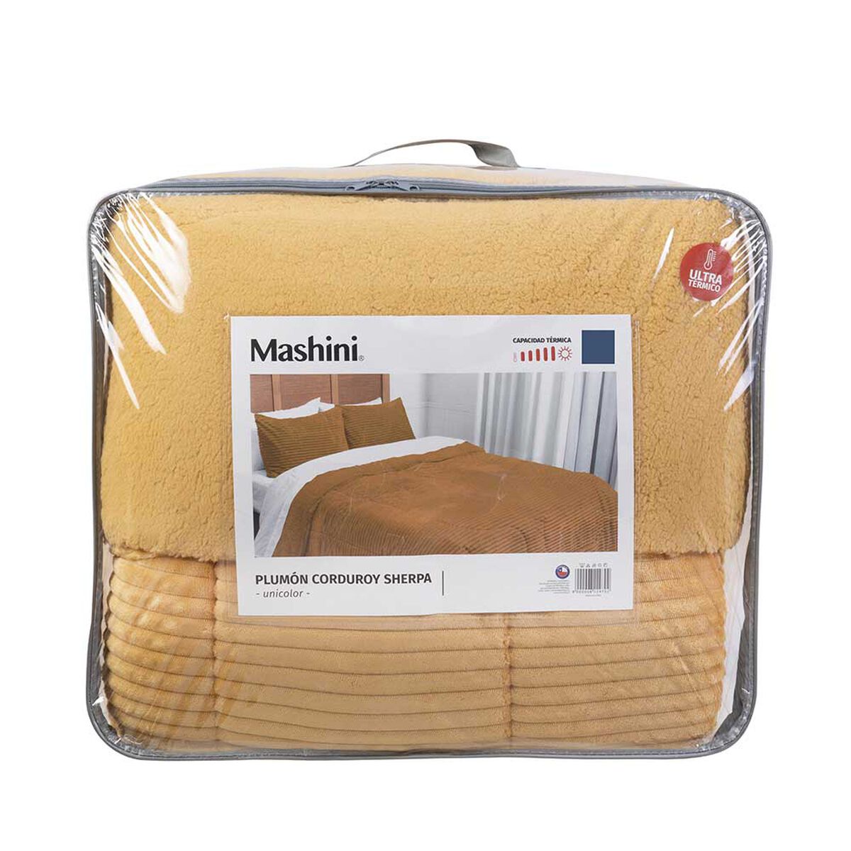 Plumón Corduroy Coral Sherpa Mashini Súper King Liso Amarillo