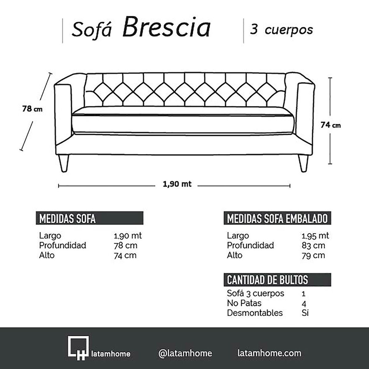Sof&aacute; Tela Velvet Latam Home Brescia 3 Cuerpos