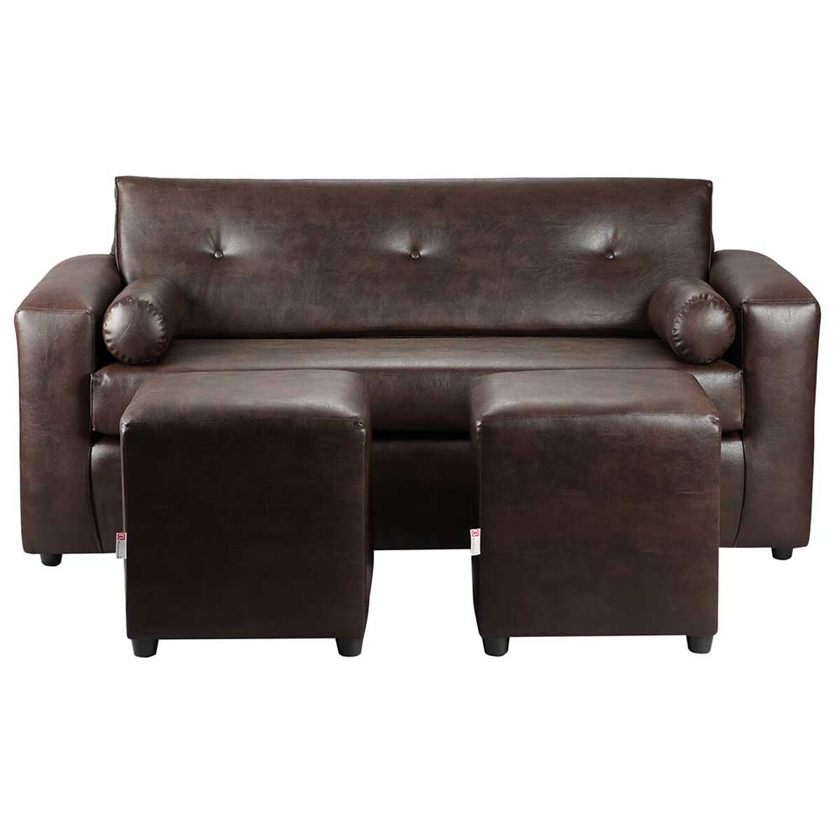 Juego de Living Bodevir Vivo PU 30 Sofá 3 Cuerpos + Dos Pouf 1 Cuerpo Chocolate 