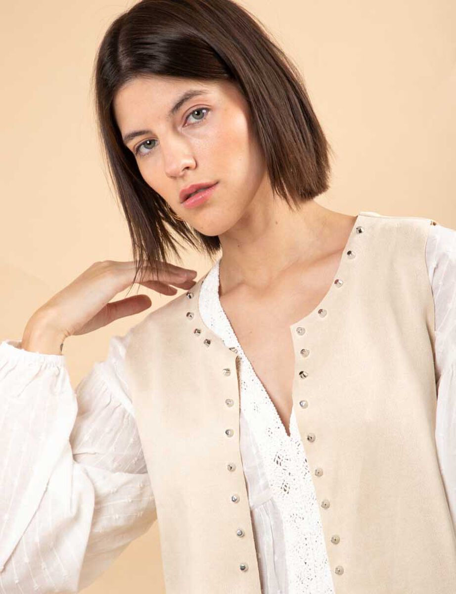 Chaqueta Suede Flecos Sin Mangas Mujer Zibel