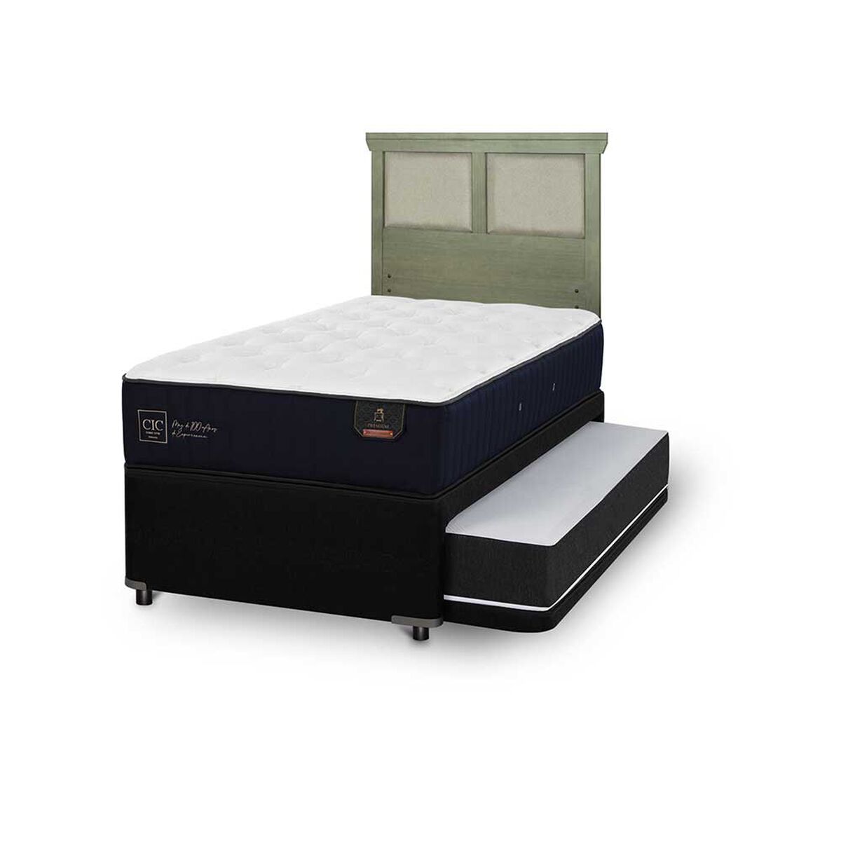 Cama Nido CIC 1,5 Plazas Premium + Respaldo Torino Olivo