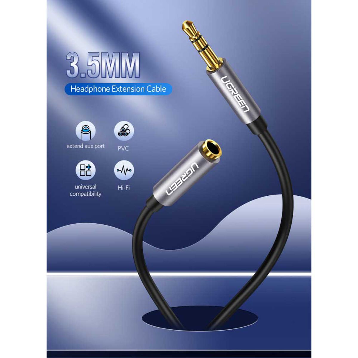 Cable Extension Plug/Jack 3.5Mm M/H 5M Negro Ugreen Av118