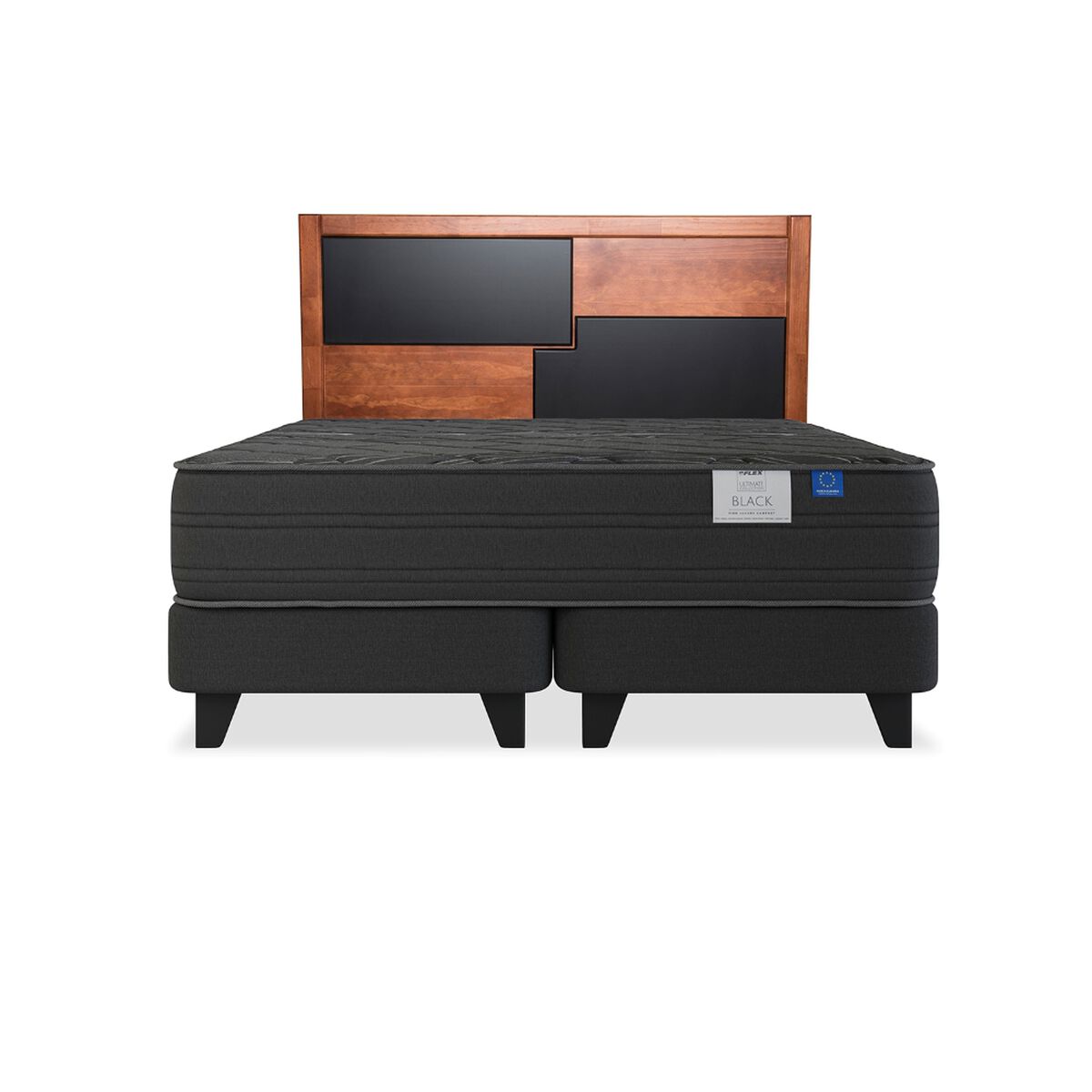 Cama Europea Flex 2 Plazas Black + 1 Respaldo