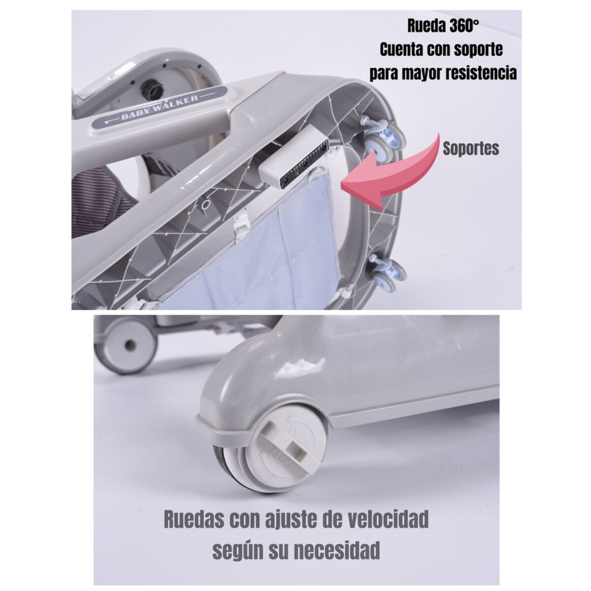 Andador Caminador 5 En 1 con Apoya Pies Gris LuBabycas