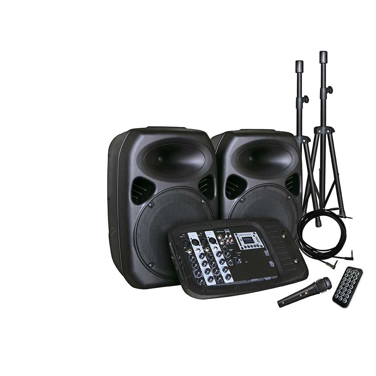 Combo Audio 2 Parlantes Minicomponente + 2 Atriles + Amplificador + Micrófono Inalámbrico Hyundai