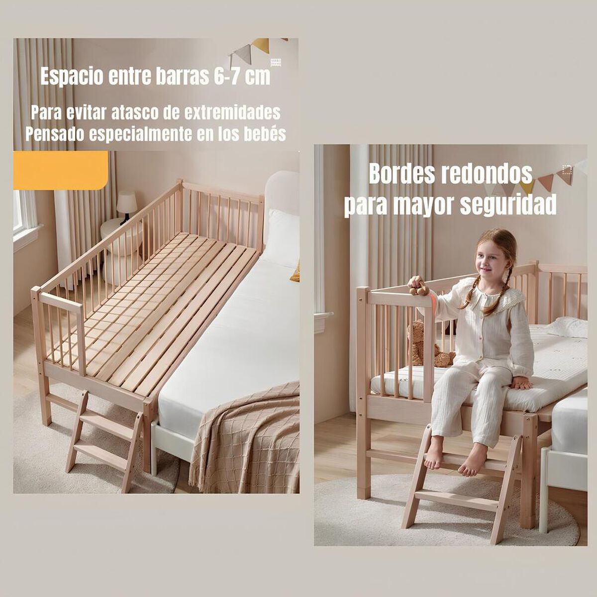 Cama Cuna Colecho Madera 150*70*86cm con Colchón LuBabycas