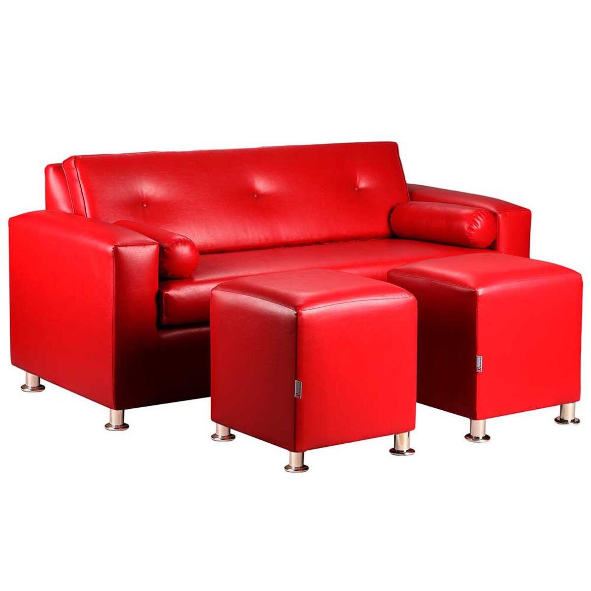 Juego de Living Bodevir Vivo PU 12 3 Cuerpos + Dos Pouf 1 Cuerpo Rojo