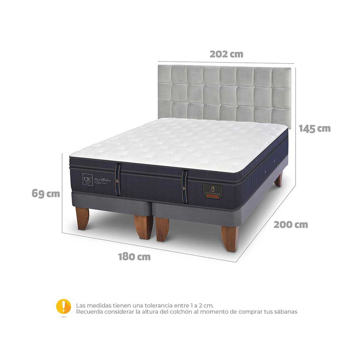 Cama Europea CIC Base Dividida King Grand Premium + Respaldo Sile