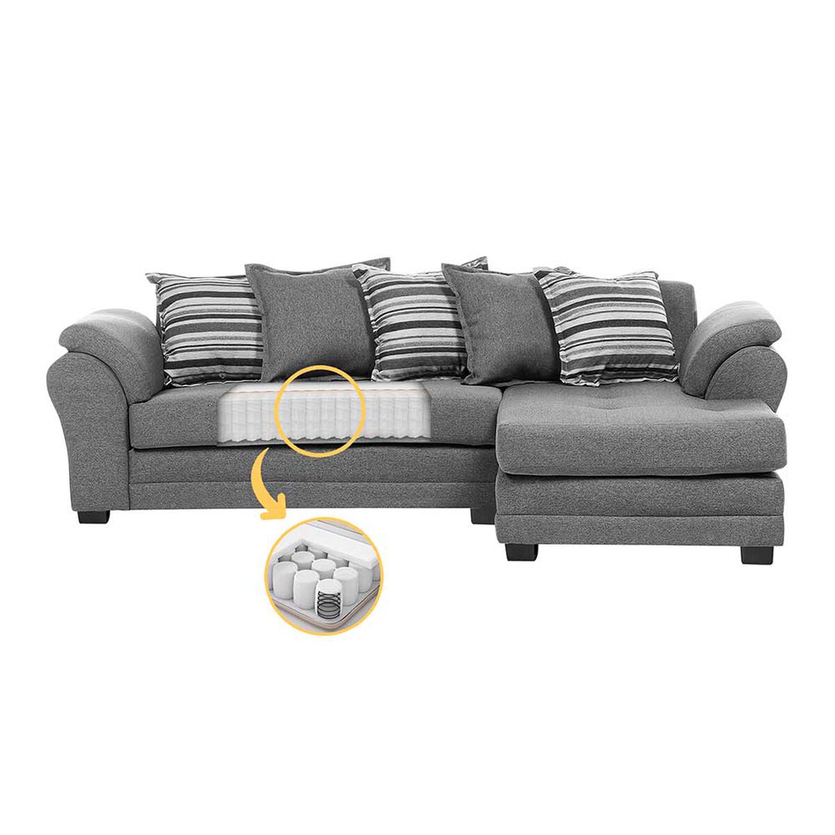 Sof&aacute; Seccional Derecho Living Factory Mustang 4 Cuerpos Gris