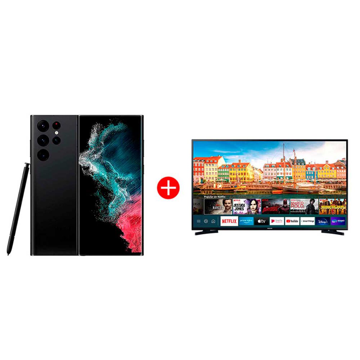 Combo Celular Samsung Galaxy S22 Ultra 128GB 6,8" Phantom Black Liberado + LED 43"UN43T5202AGXZS Smart TV FHD