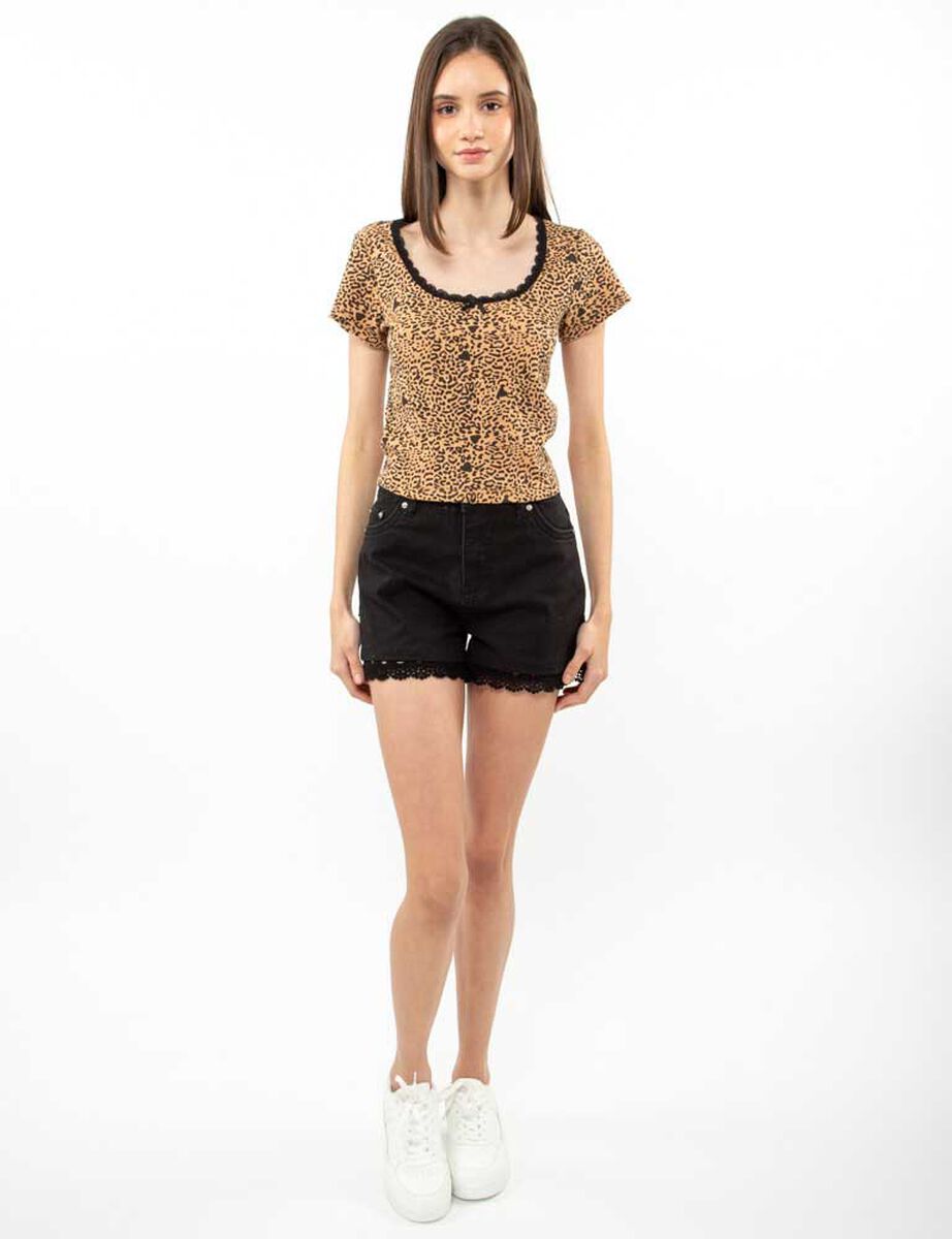 Polera Con Encaje Manga Corta Mujer Icono