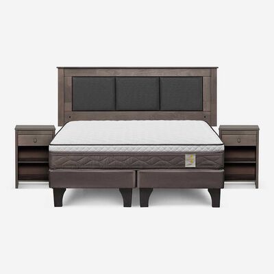 Imagen 1 del producto Cama Europea Rosen Base Dividida 2 Plazas New Style 4 Plus + Respaldo Rachel Gris + 2 Veladores