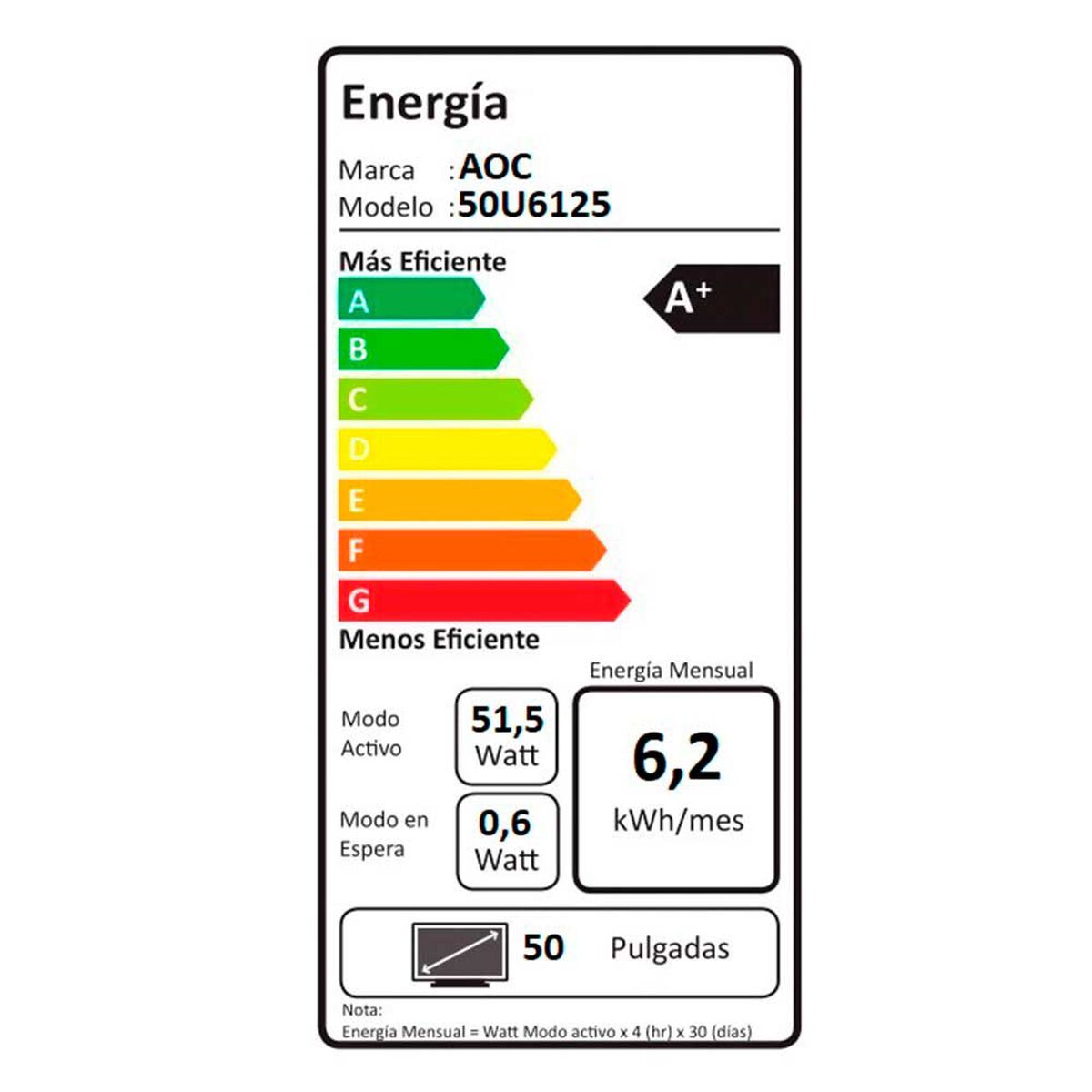 LED 50" AOC 50U6125 Smart TV 4K UHD