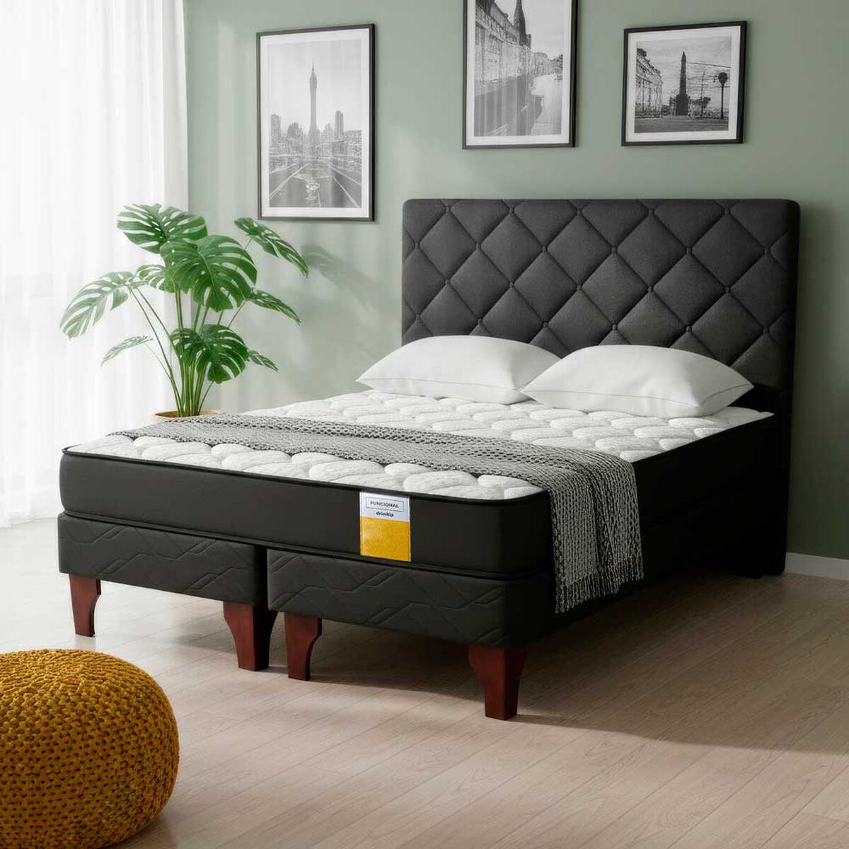 Cama Europea Drimkip 2 Plazas Funcional + Respaldo Rombos