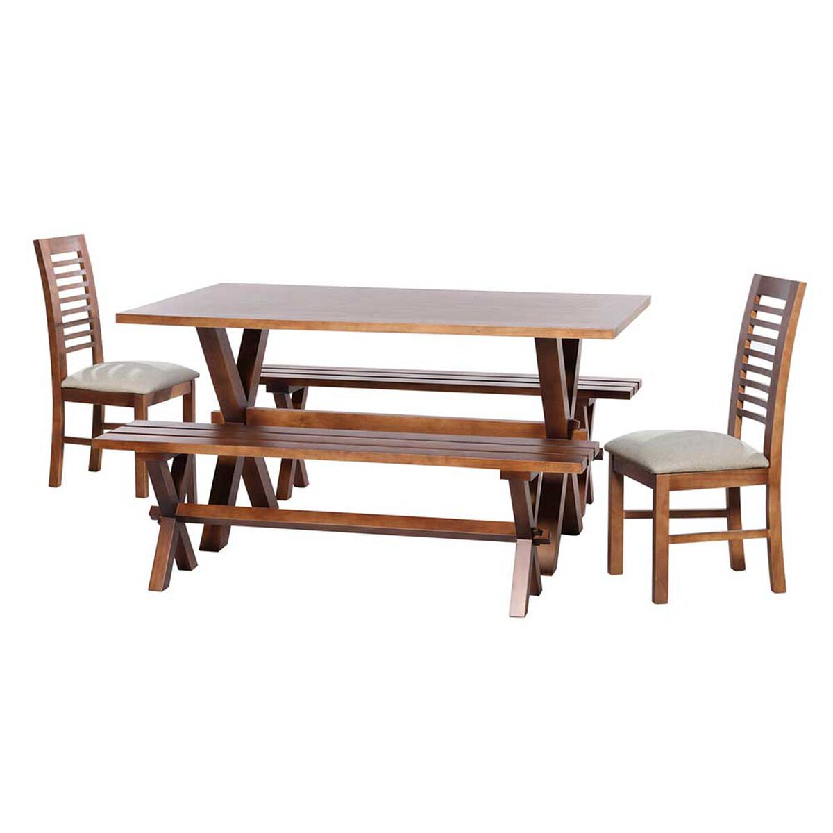 Juego de Comedor Latam Home Sevilla Salamanca 2 Sillas + 2 Bancas Lino Blanco