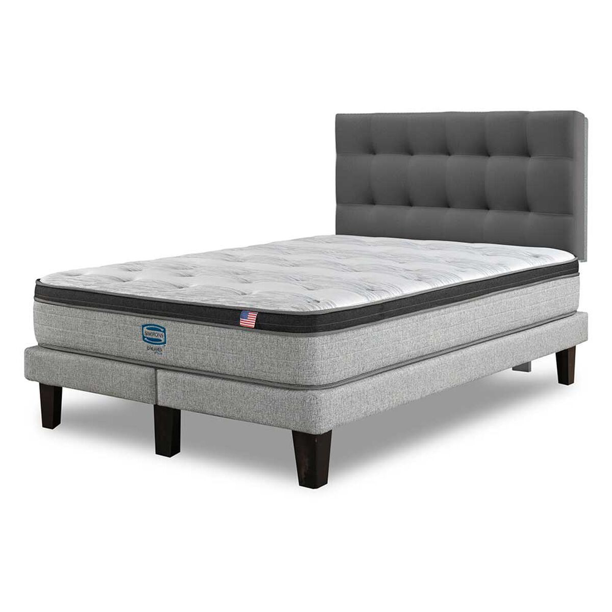Cama Europea Simmons 2 Plazas Dreamer Plazasus Box + Respaldo Urban Gris
