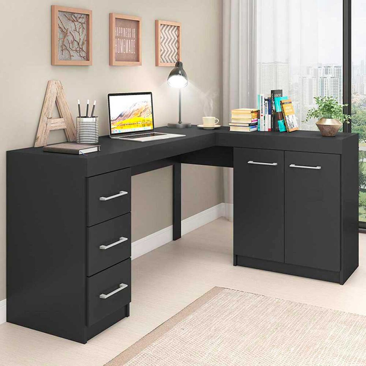 Escritorio Vekkahome Esquinero Grafito Gris