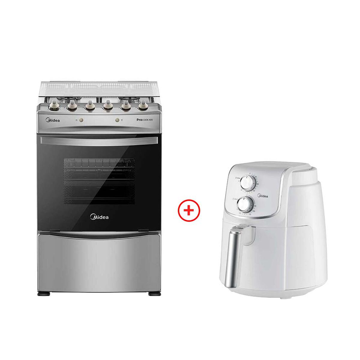 Cocina a gas 4 quemadores + Freidora de Aire Midea 4 litros