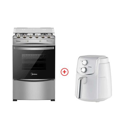 Cocina a gas 4 quemadores + Freidora de Aire Midea 4 litros