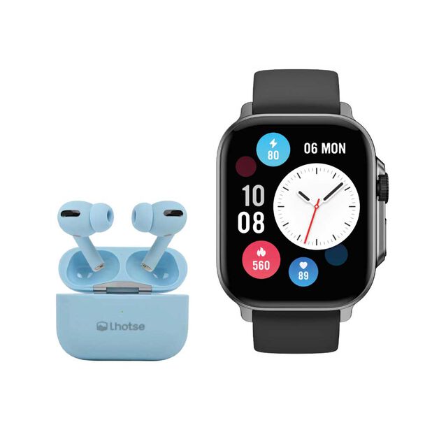 Kit Smartwatch Lhotse Connect S03 Black+ Audífonos RM7 Blue