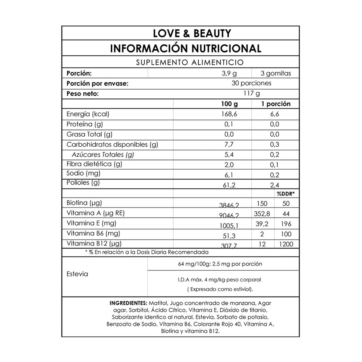 Vitaminas Love&Beauty Biotina 1 Mes Love My Vitamins