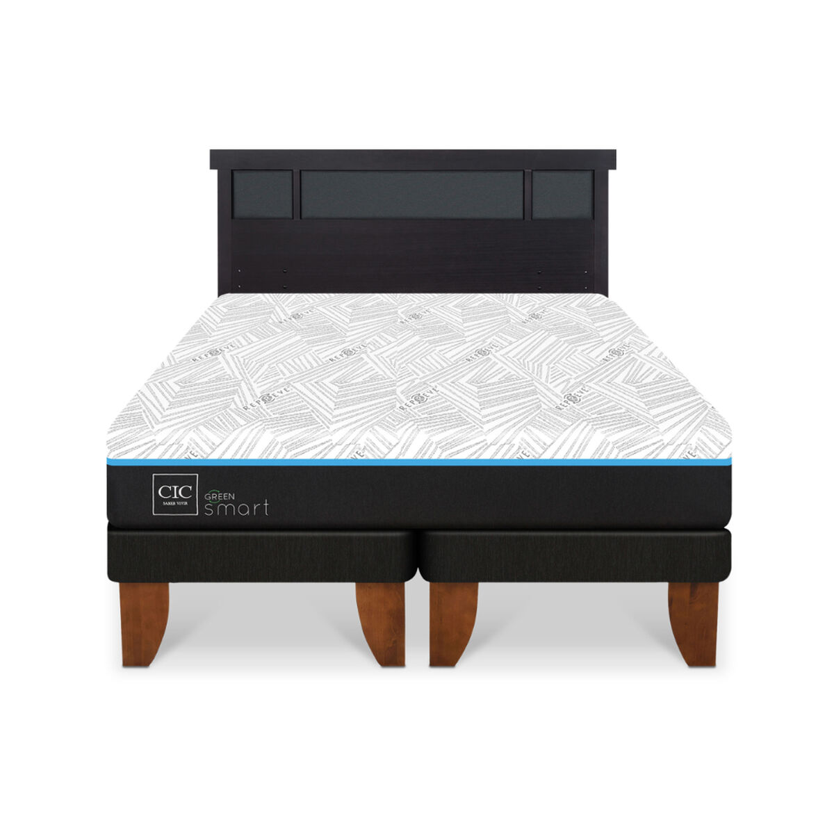 Cama Europea CIC Green Infinity 2 Plazas + 1 Respaldo Dublin Negro