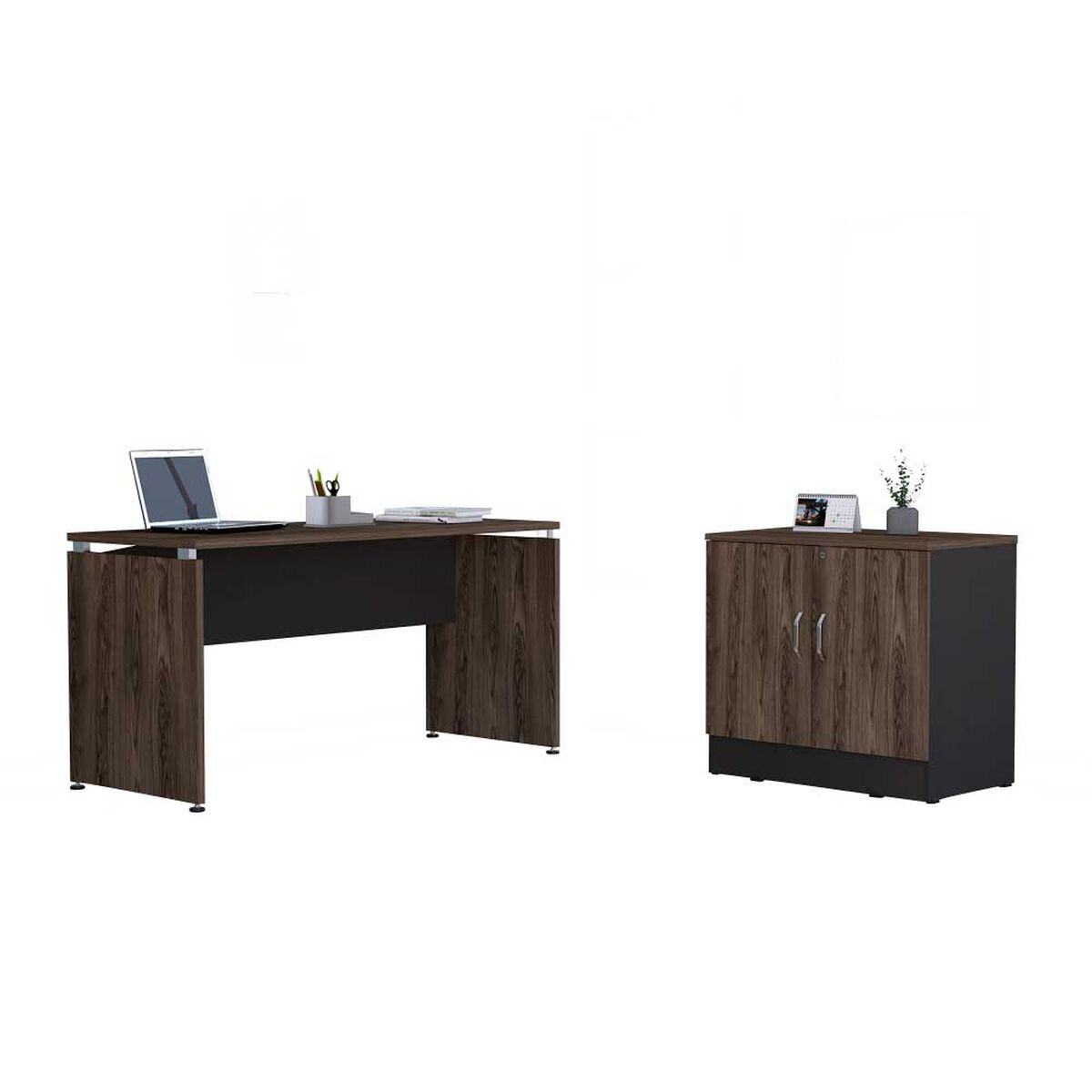 Combo Escritotio + Cajonera 2 Puertas TuHome Home Office Negro Soft-Co&ntilde;ac