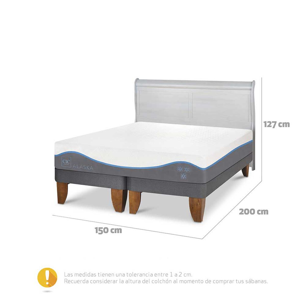 Cama Europea CIC Base Dividida 2 Plazas Alaska + Respaldo Miro Alpino