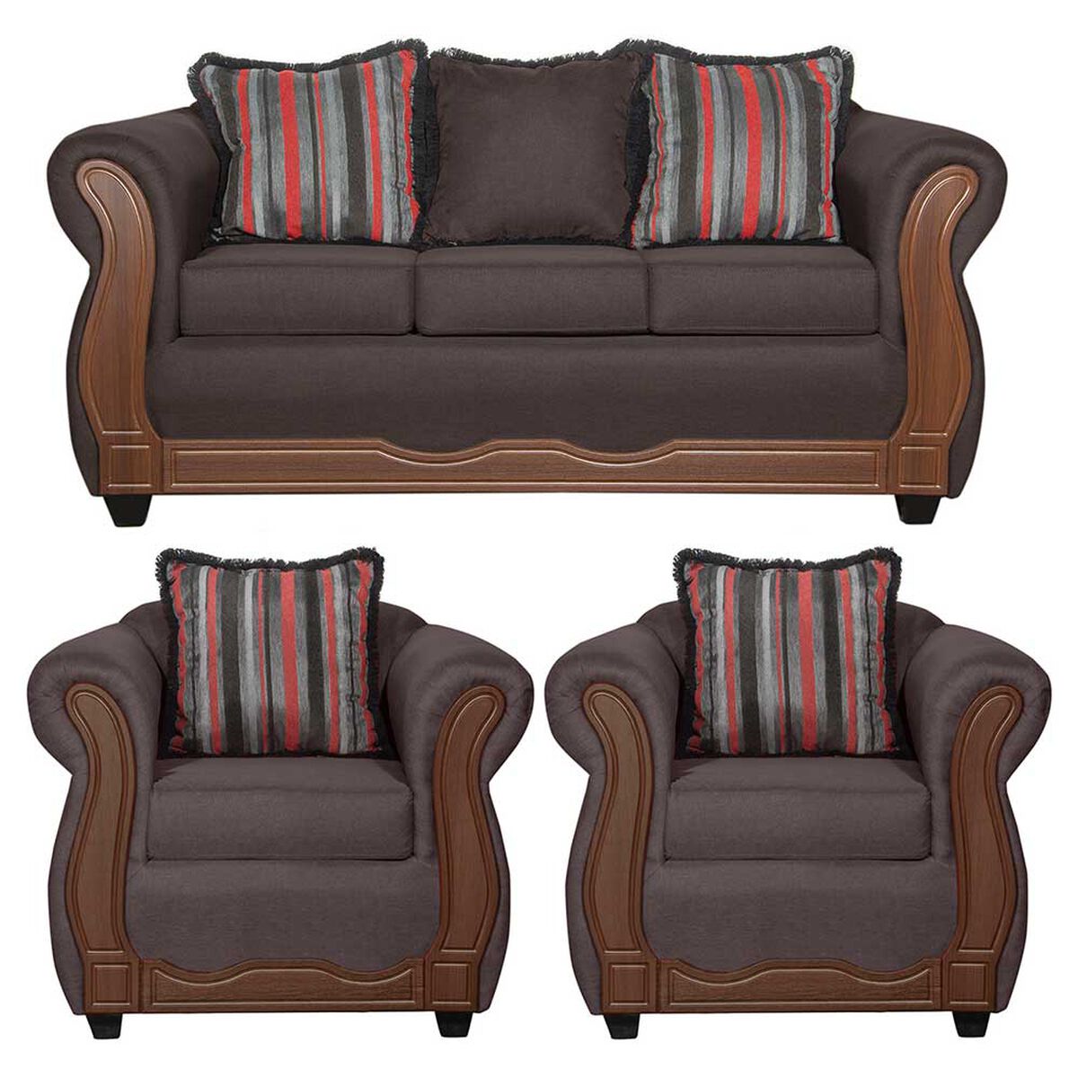 Juego de Living Black Factory Sofia Sof&aacute; 3 Cuerpos + Dos Sillones 1 Cuerpo Caf&eacute;