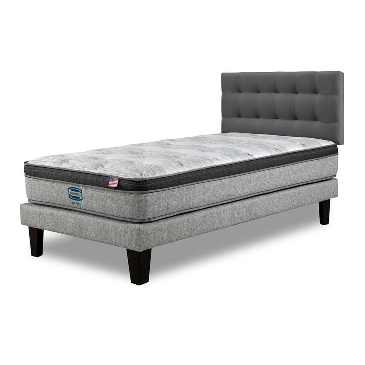 Cama Europea Simmons 1,5 Plazas Dreamer Plazasus Box + Respaldo Urban Gris