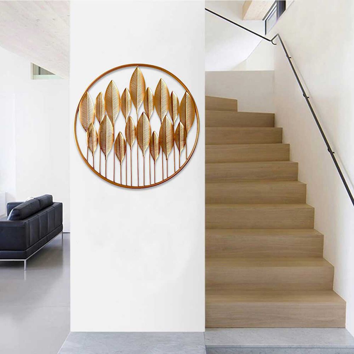 Cuadro Decorativo Redondo Ankara Hojas Dorado