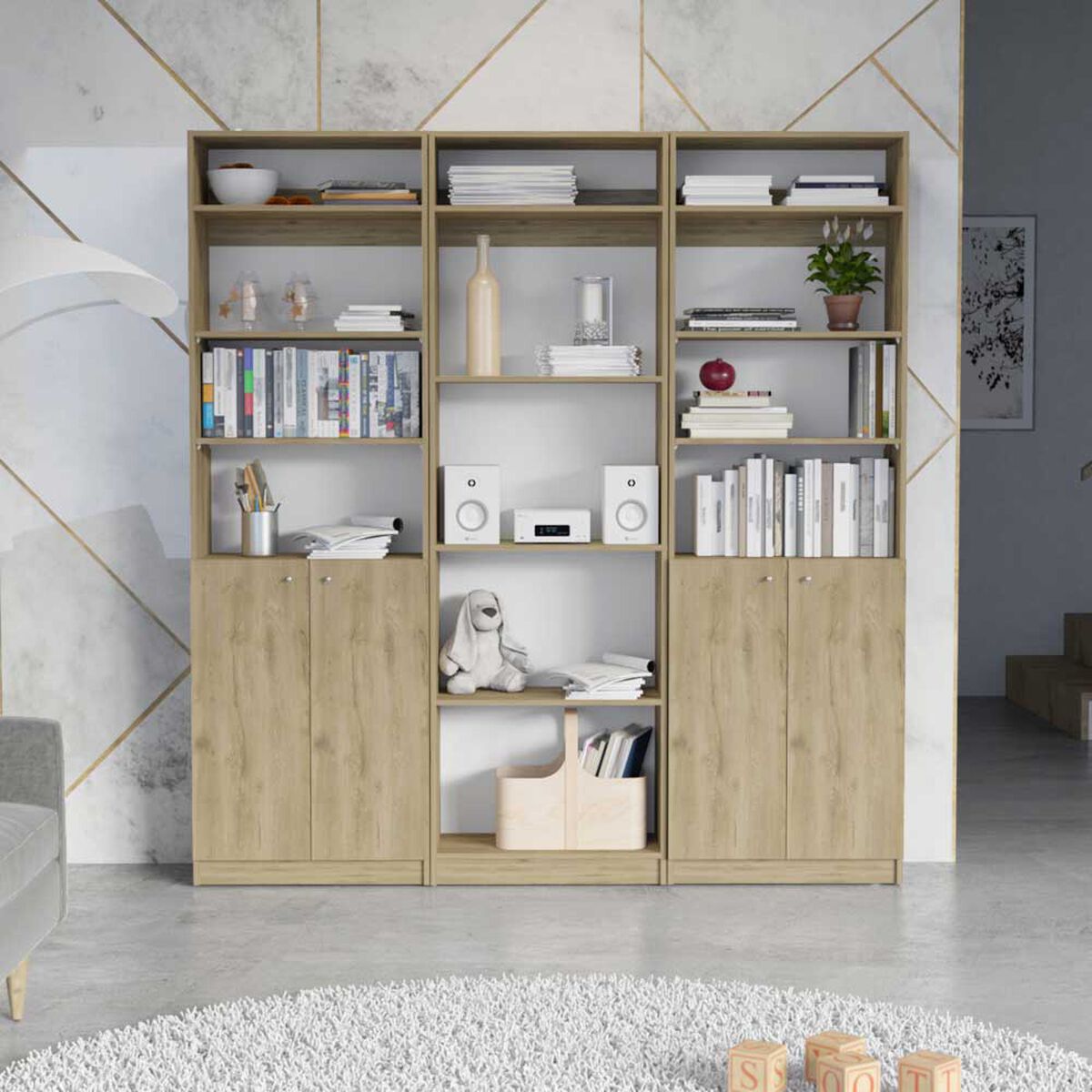 2 Estantes 2 Puertas + Estante 4 Repisas + 3 Complementos TuHome Home Macadamia