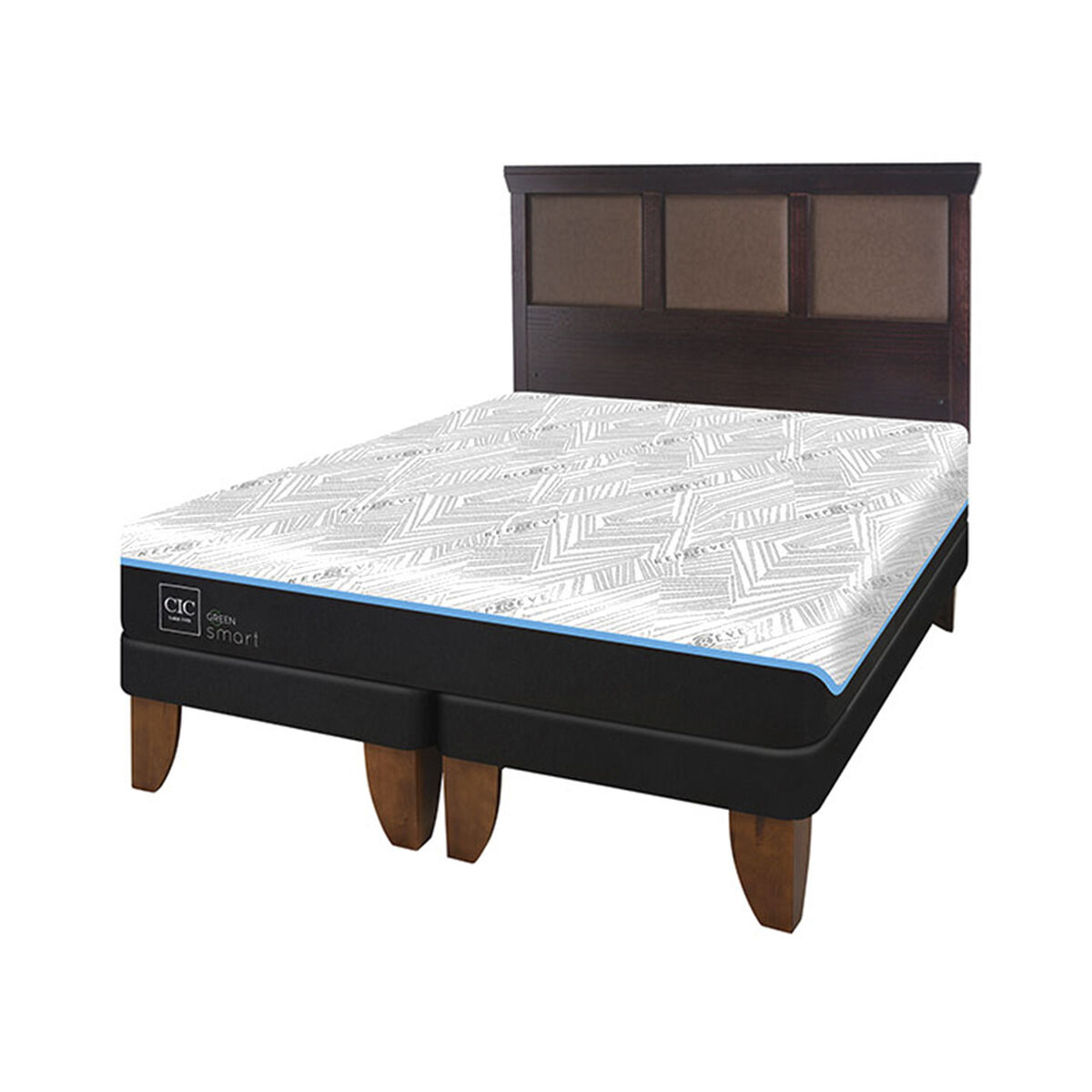 Cama Europea CIC Green Infinity King + 1 Respaldo Torino Choc