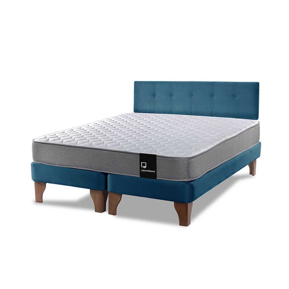Cama Europea Latam Home Base Dividida 2 Plazas Zen Best Azul + Respaldo