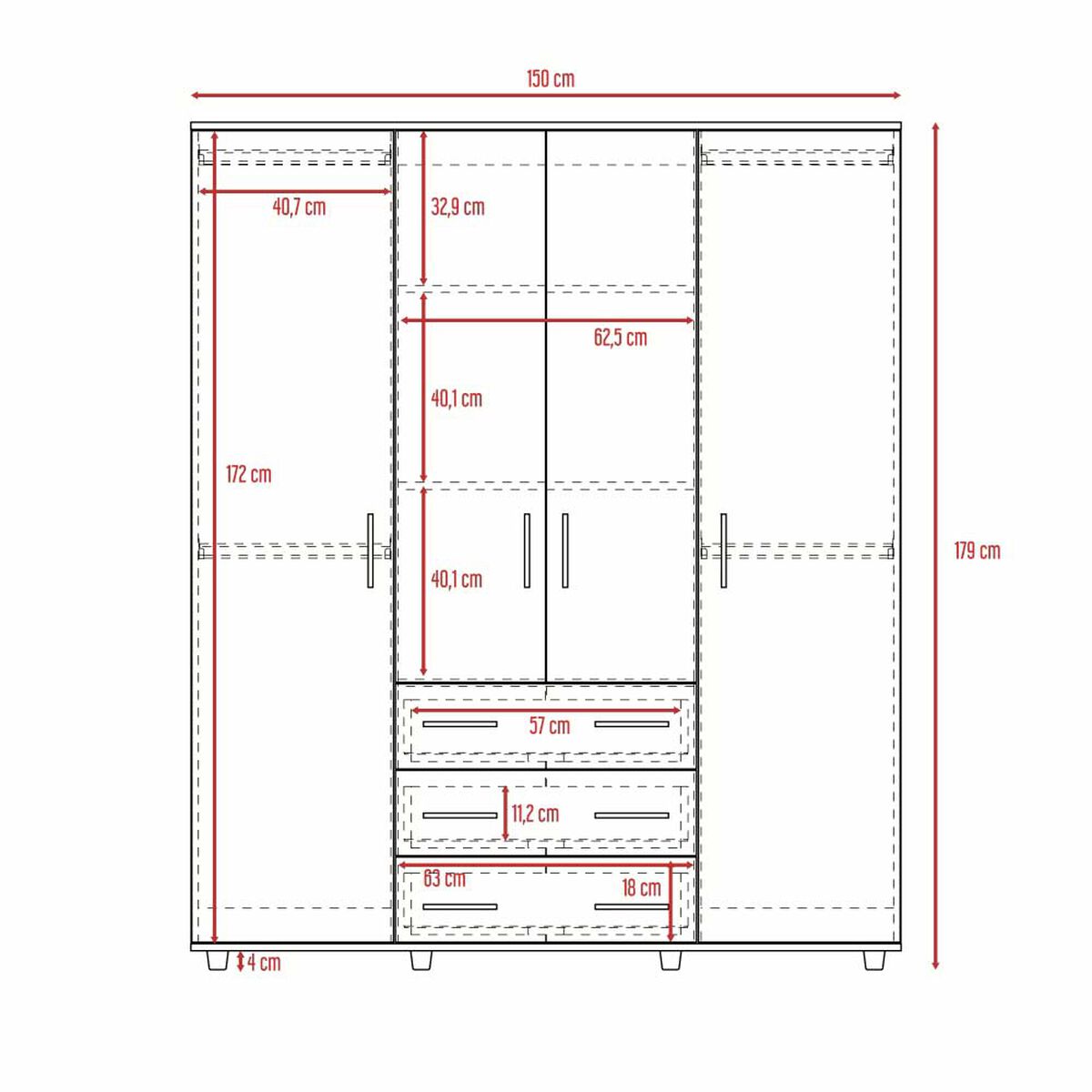 Closet Tuhome Fontan 3 Cajones 4 Puertas Duna-Blanco