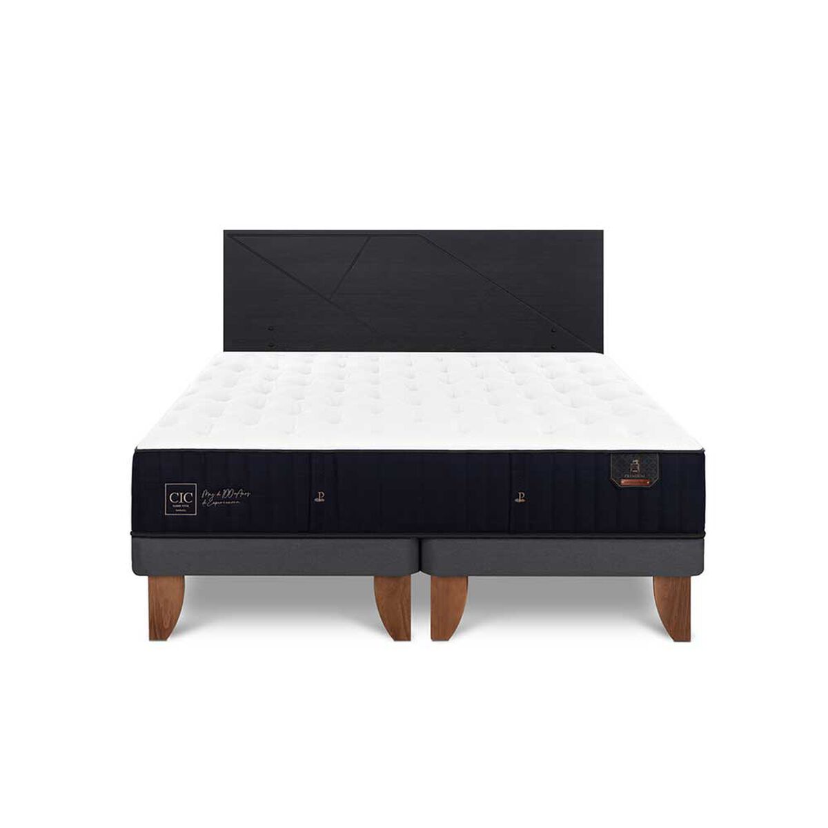 Cama Europea CIC Base Dividida 2 Plazas Premium + Respaldo Villarrica Negro