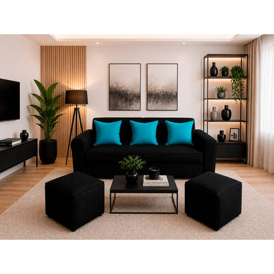 Sof&aacute; + 2 Puff  Dise&ntilde;o A&M Home Prado 5 Cuerpos Negro