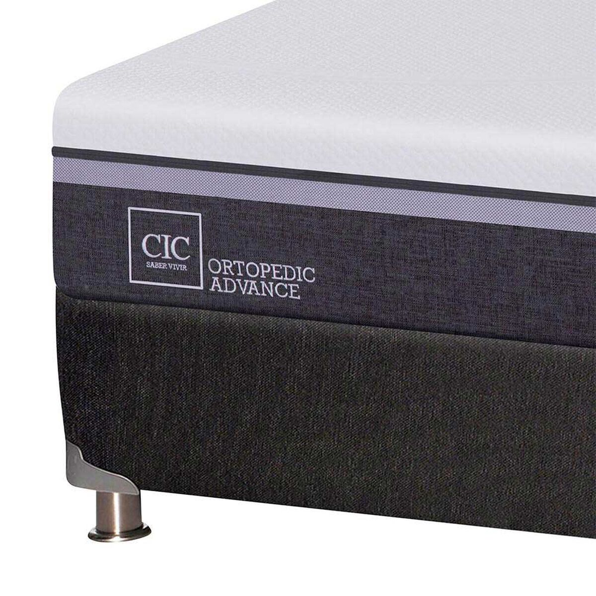Box Spring CIC Base Dividida 2 Plazas Ortopedic Advance + Respaldo + 2 Veladores