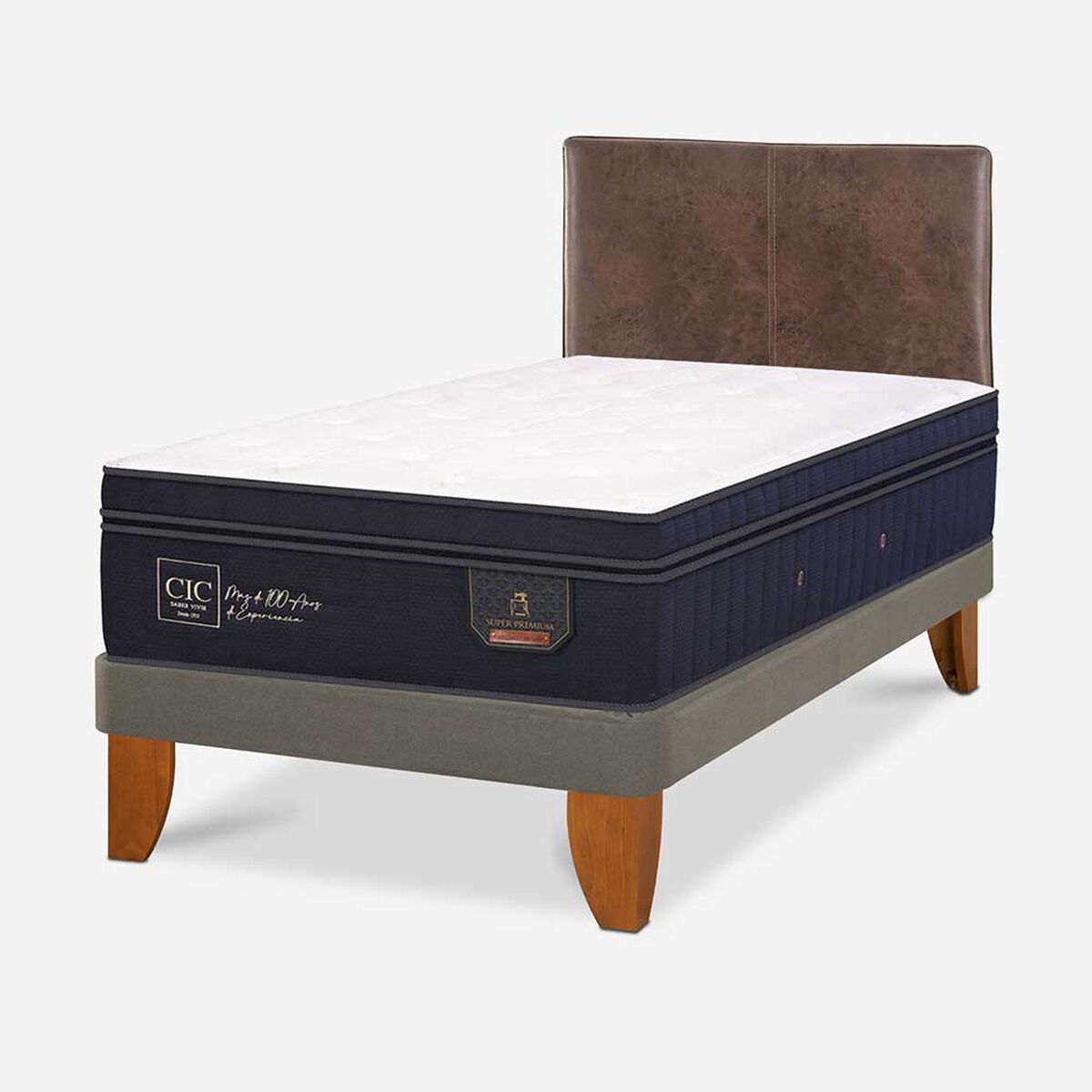 Cama Europea CIC 1,5 Plaza Super Premium +  Respaldo Baker