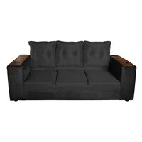 Sofá Muebles MYM Julietta 3 Cuerpos + Dos Pouf 1 Cuerpo Negro