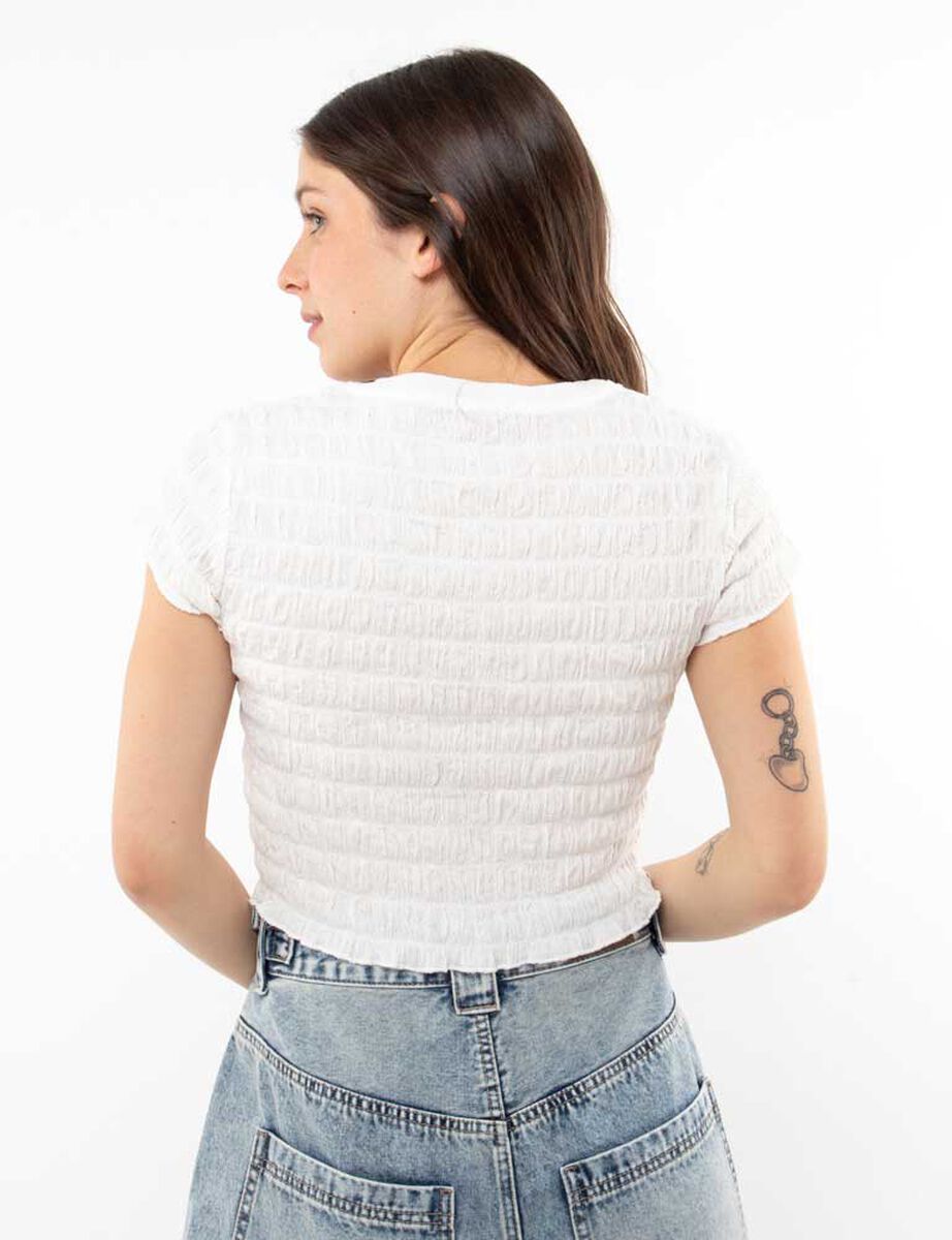 Polera Crop Con Estampado Manga Corta Mujer Icono