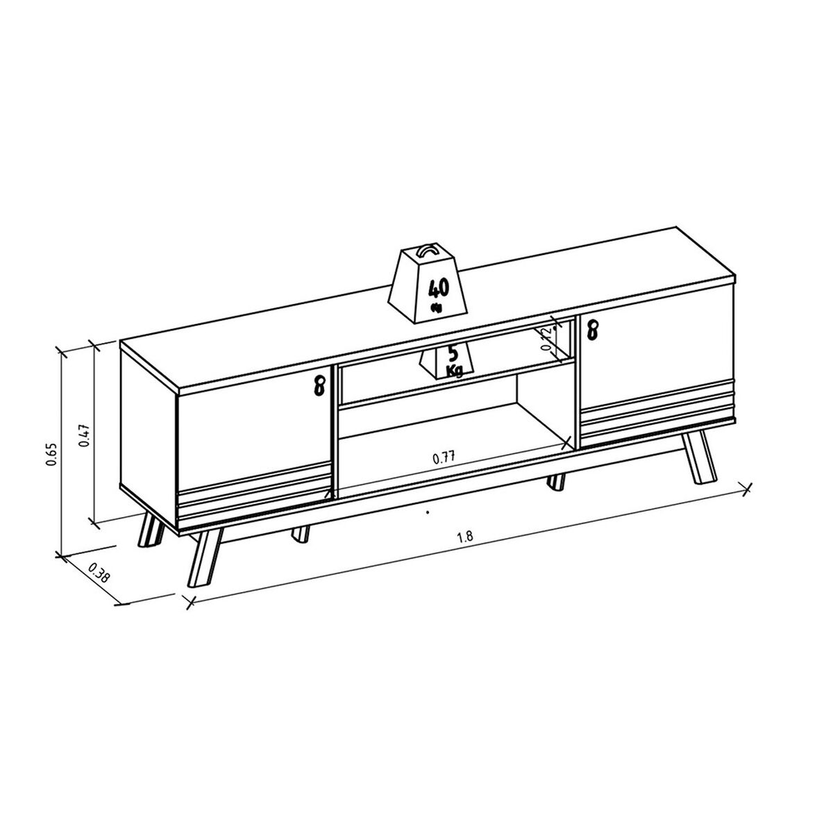 Rack TV Di Poretti Design Colorado Hasta 75" Caf&eacute; Claro