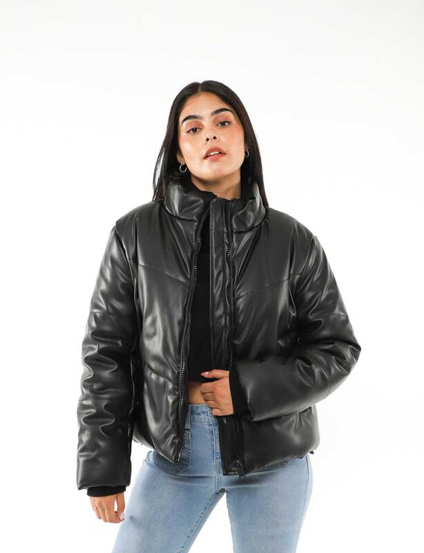 Casaca Puffer Casaca Cuerina Parka Puffer Ecocuero Mujer Icono Abc